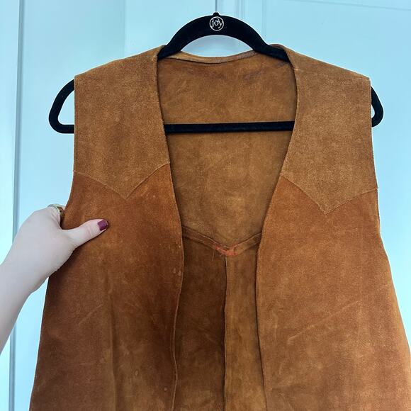 Brown Suede Leather Western Vest- Open Front, Boho Chic Layering VTG Vintage - Picture 5 of 5